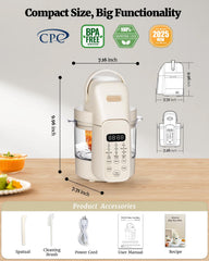 Baby Dolce glass bowl with steam function highlights nutrient-preserving prep for babies.