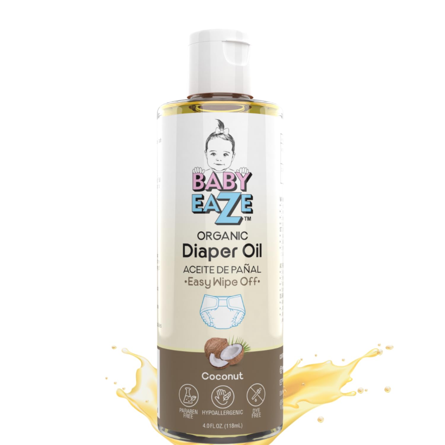 BABYEAZE Organic Diaper Oil bottle pour facilitates mess-free, quick diaper changes.