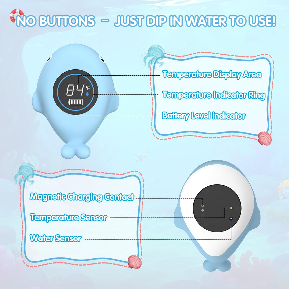 BabyElf bath thermometer in tub with baby demonstrates real-life use
