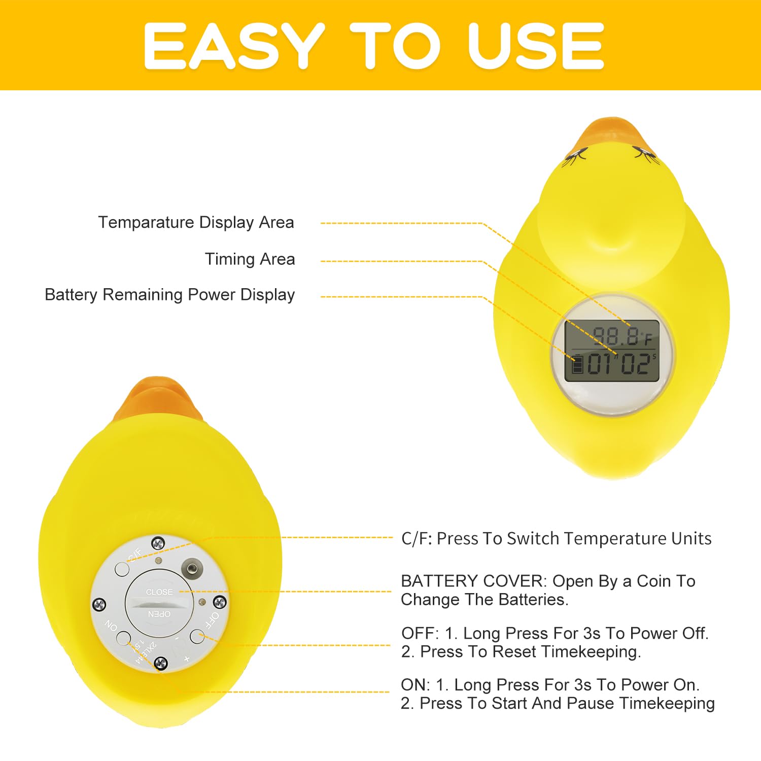 BabyElf waterproof thermometer withstands splashes while you supervise bath time.
