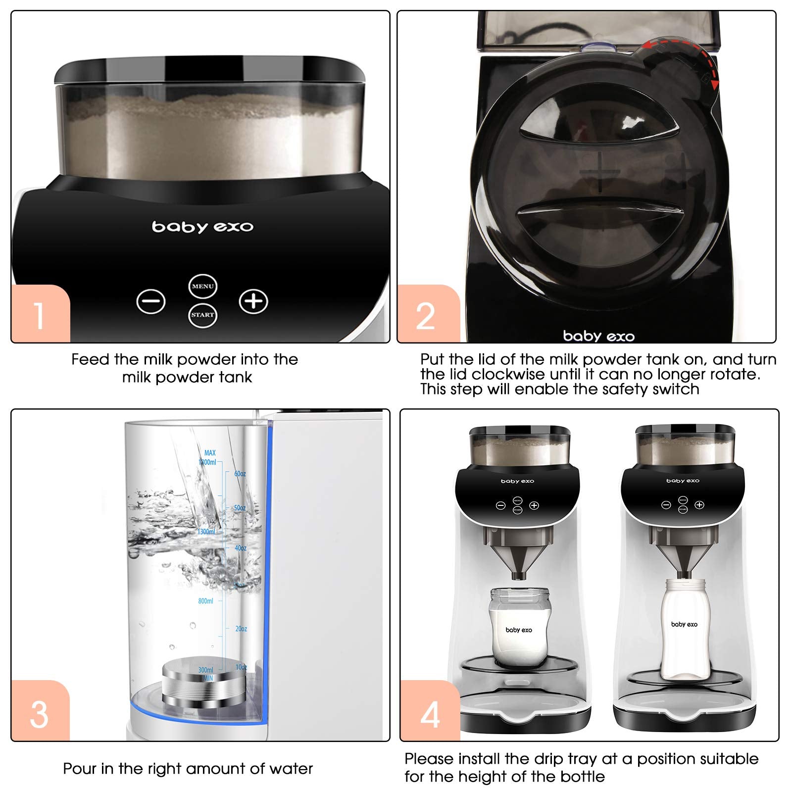 BabyExo BPA-free USA Tritan material ensures safe milk preparation