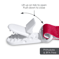 Ohio State Buckeyes pacifier clip keeps pacifier handy during strolls and games