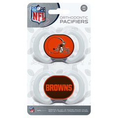 BabyFanatic pacifier-browns-logo-button highlights team pride for calming babies.