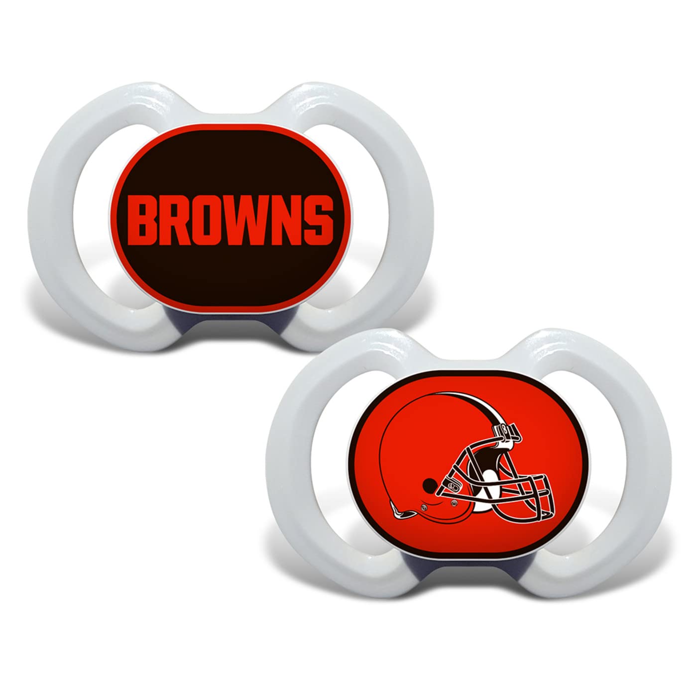 BabyFanatic pacifier pack-two shows Browns logo on packaging for convenient soothing.
