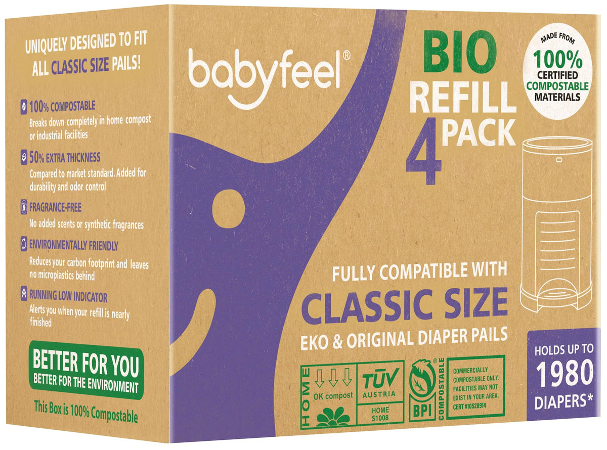 Babyfeel BIO refills for DEKOR Classic packaging show easy, eco-friendly diaper disposal.