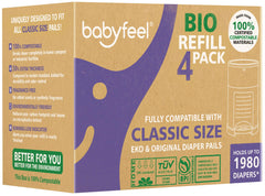 Babyfeel BIO refills for DEKOR Classic packaging show easy, eco-friendly diaper disposal.