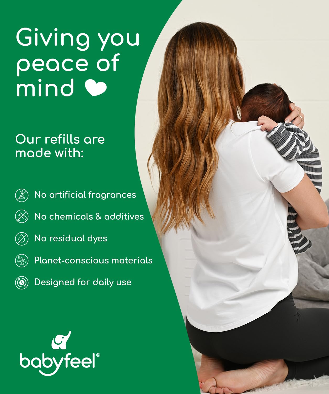 Babyfeel BIO refills with extra-thick bags offer durable odor containment for busy nurseries.