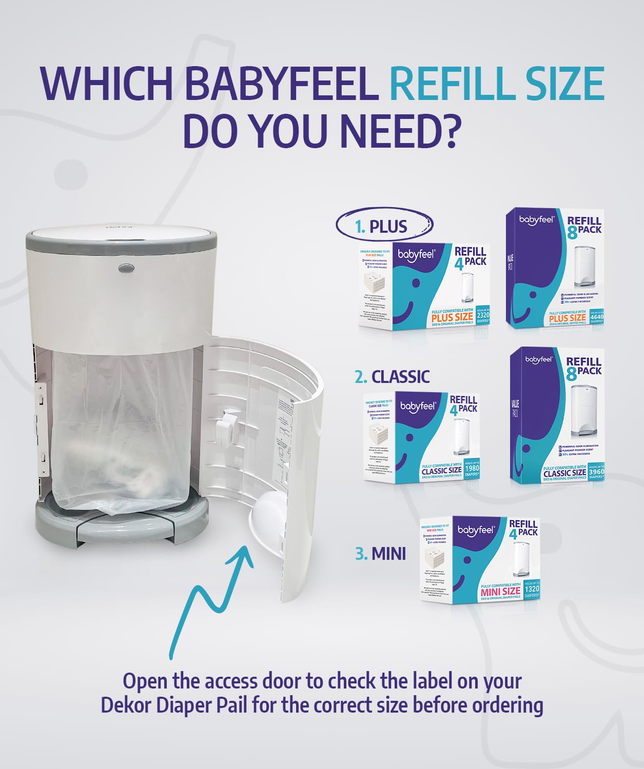 Babyfeel Dekor Plus refills box — organized replacement option for a clean diaper pail.