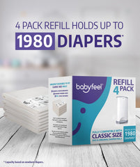 Babyfeel refill box holding up to 1980 newborn diapers for economical use.