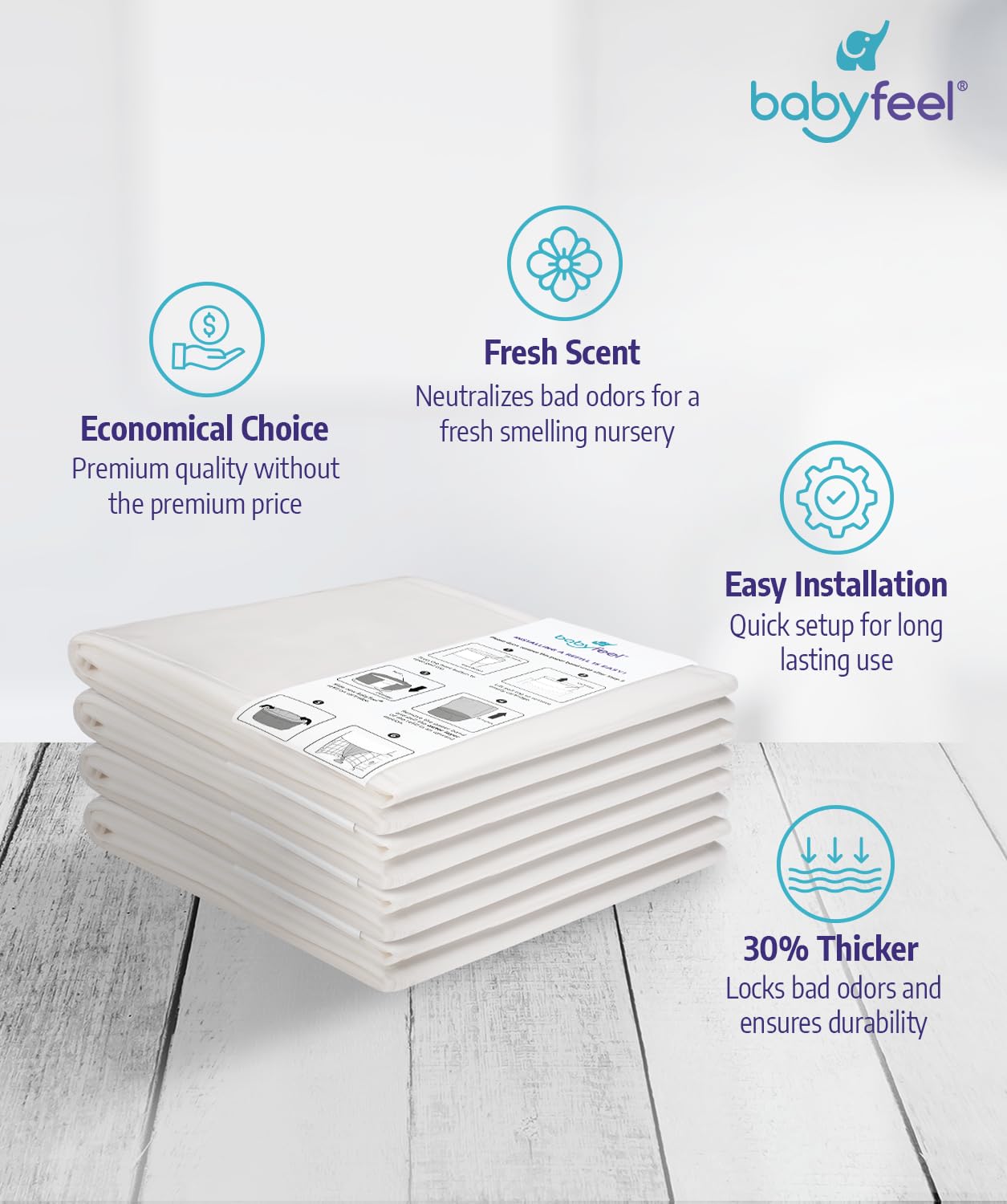 Babyfeel 30% extra-thick bags for added durability during diaper changes.