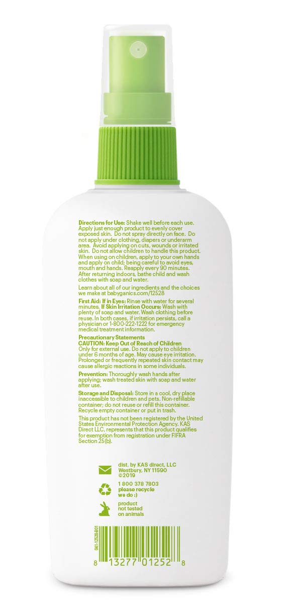Babyganics bug spray bottle showing plant-based mosquito repellent.