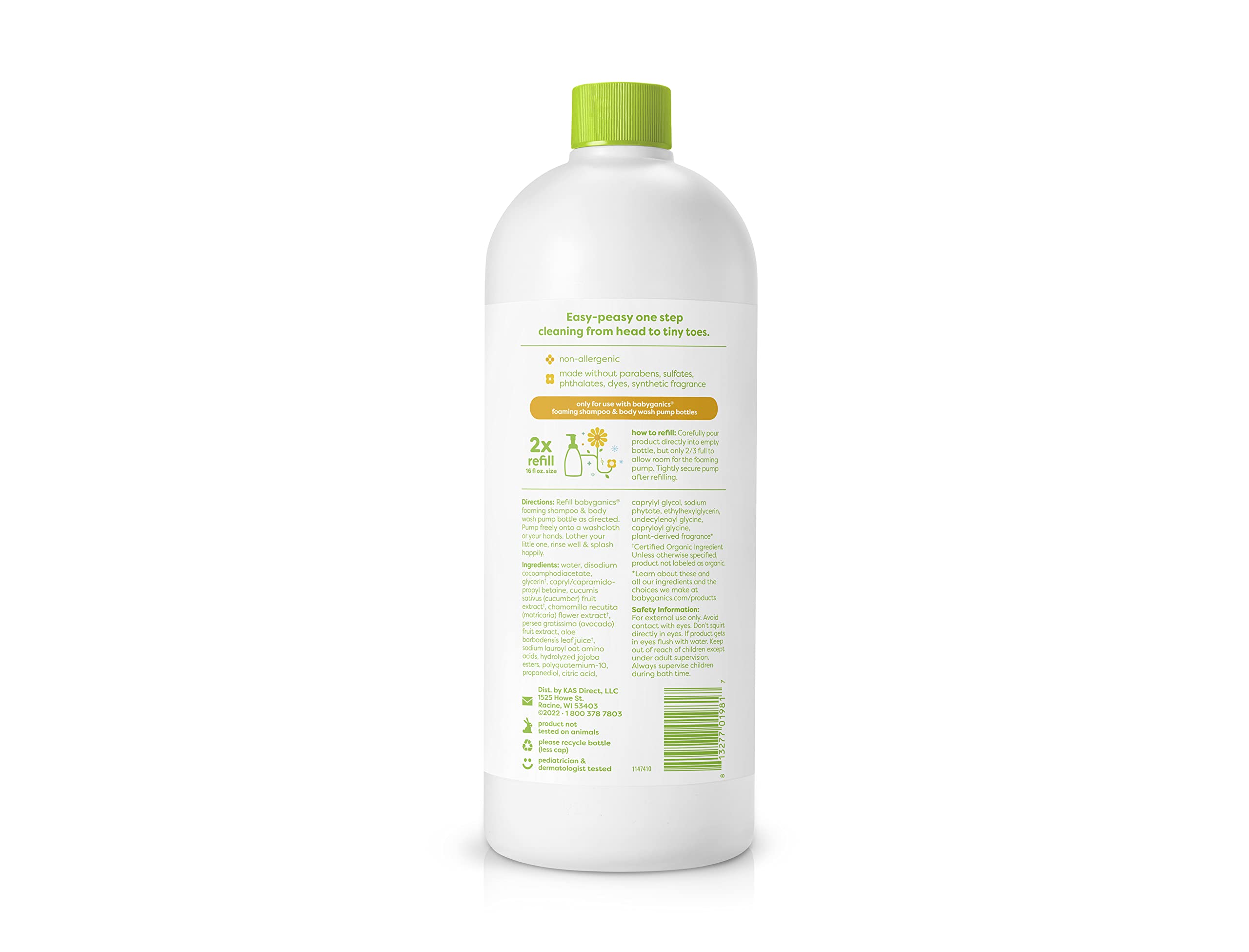Babyganics foaming shampoo being poured to show rich lather for quick baths