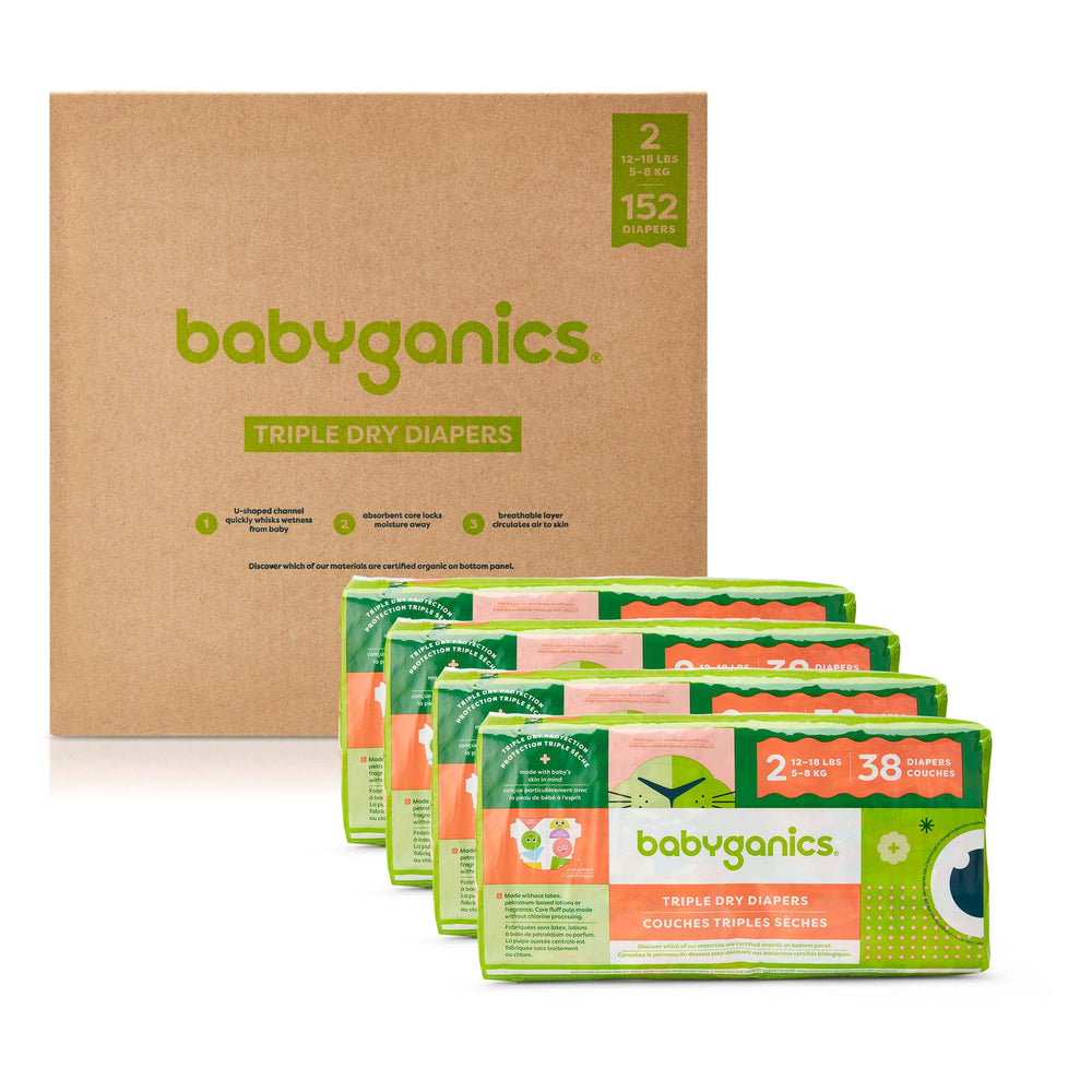 BabyGanics size 2 diaper absorbs and locks moisture for comfort