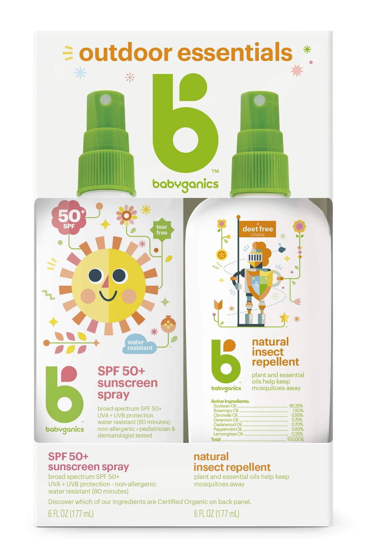 Babyganics SPF50 sunscreen spray bottle for on-the-go sun protection.
