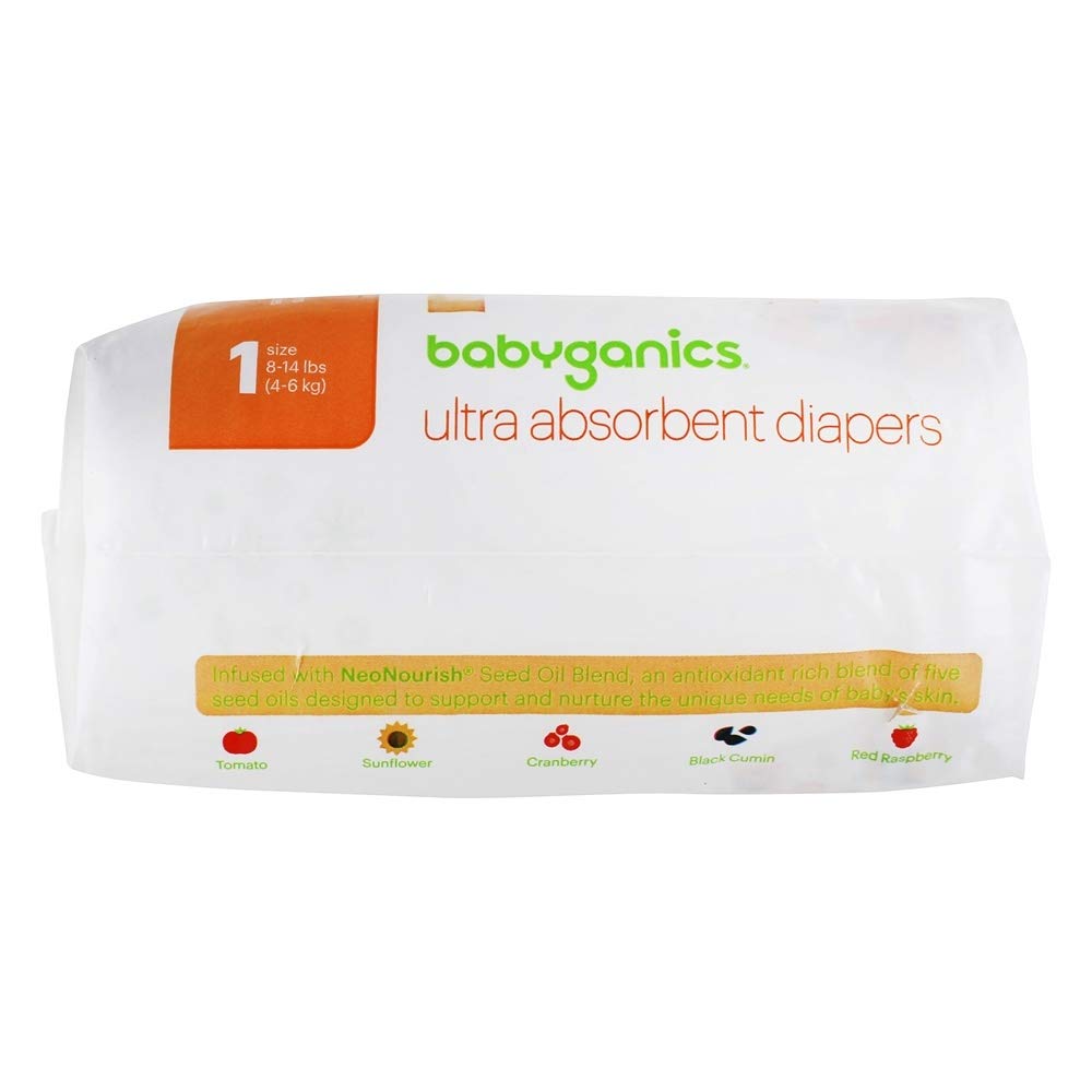 BabyGanics Ultra Absorbent Stage 1 diapers disposal-ease closeup demonstrates easy cleanup.