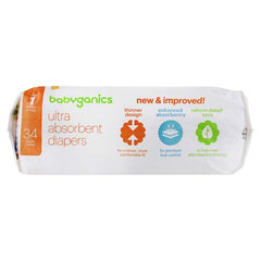 BabyGanics Ultra Absorbent Stage 1 diapers infant-wear closeup shows skin-friendly softness.