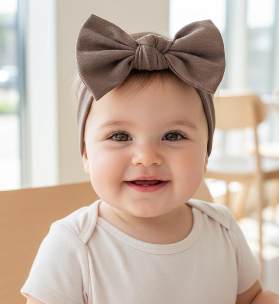 BABYGIZ baby girl headband brown bow—soft cotton blend for gentle skin comfort.