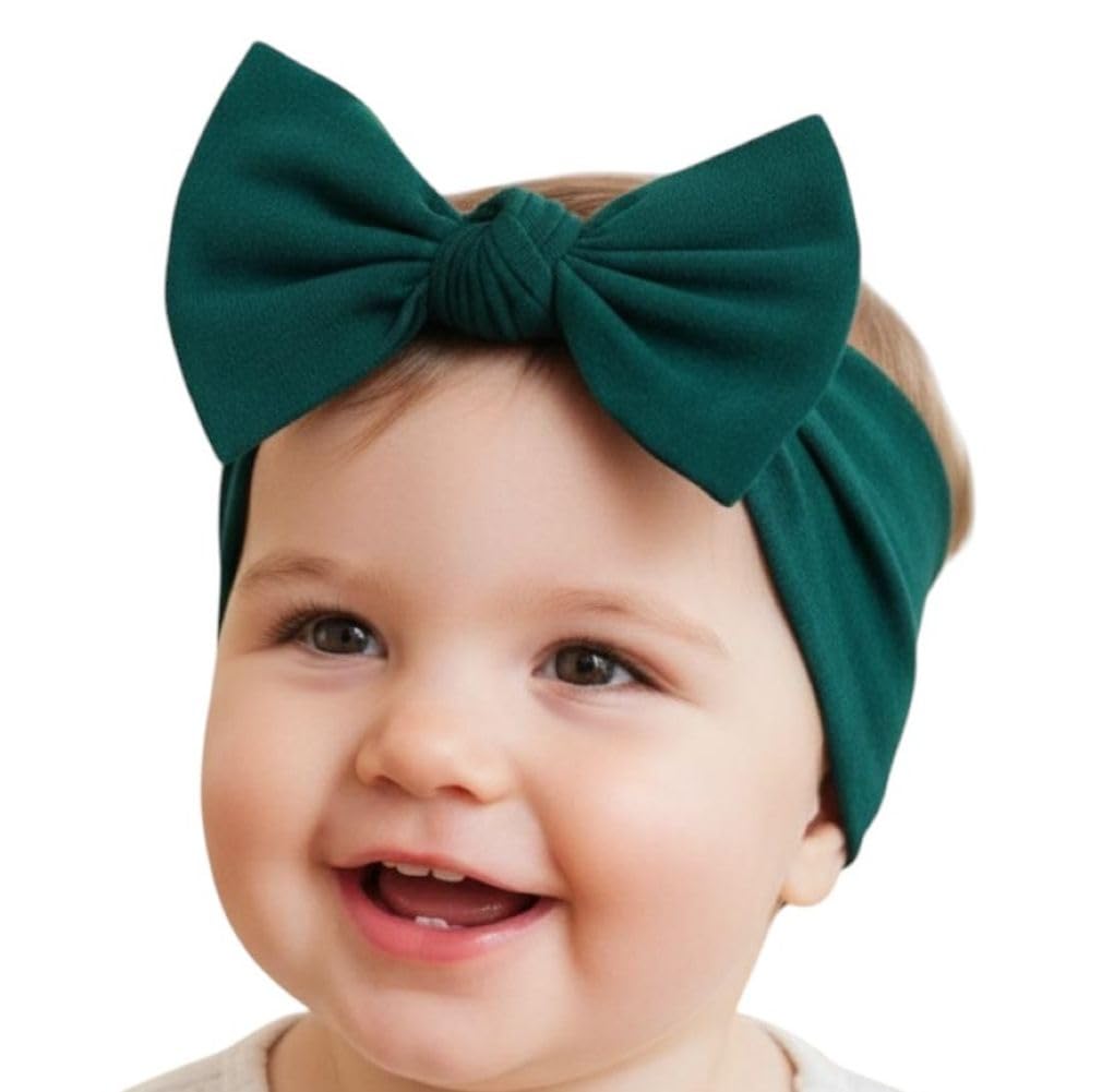 BABYGIZ baby girl headband in dark green bow, soft cotton comfort for newborns.