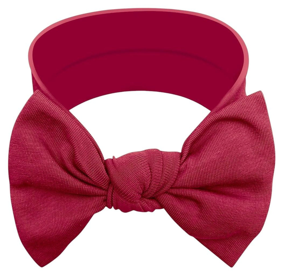 BABYGIZ baby girl headband maroon bow closeup shows cozy comfort for all-day wear