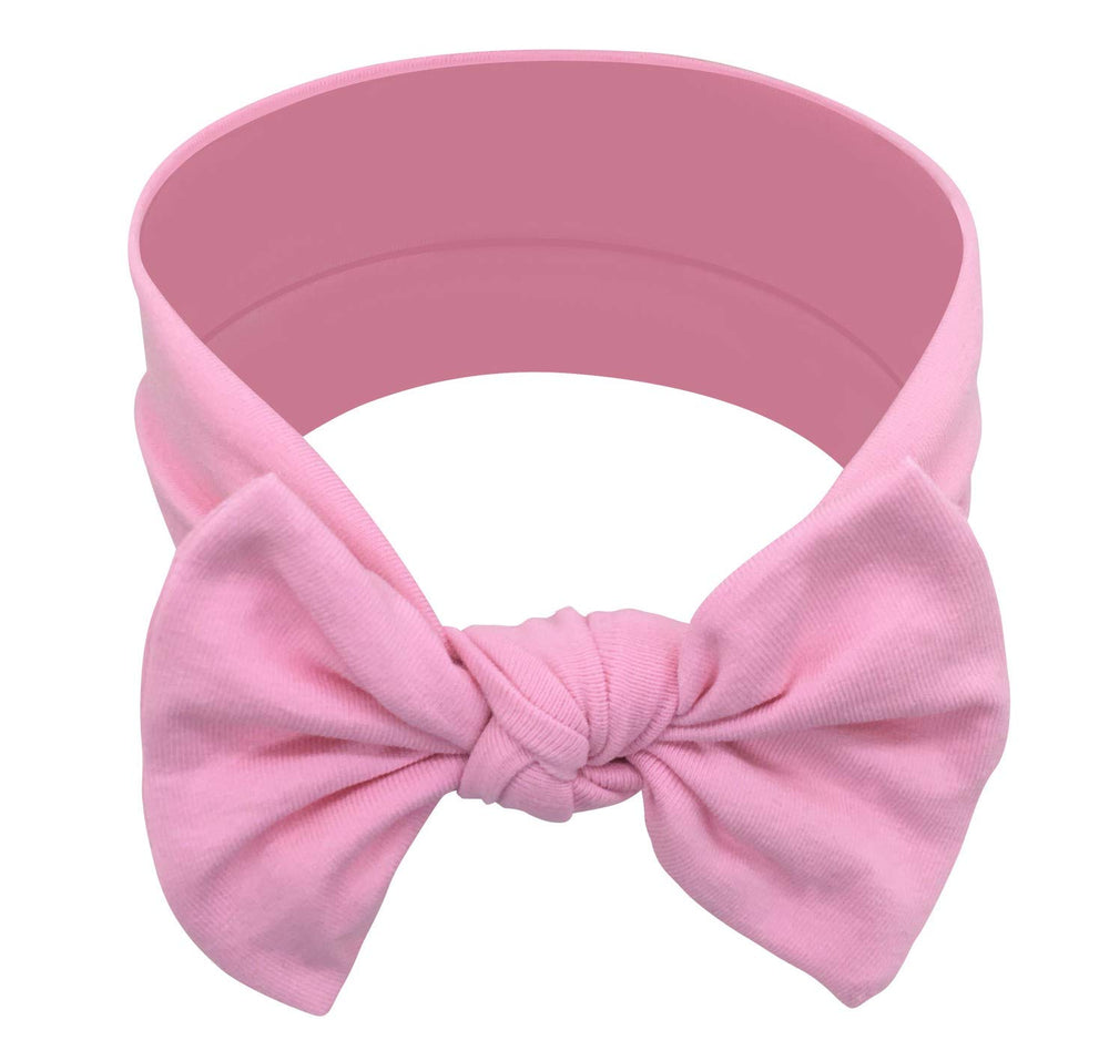 BABYGIZ baby girl headband pink closeup shows soft fabric and bow for delicate skin