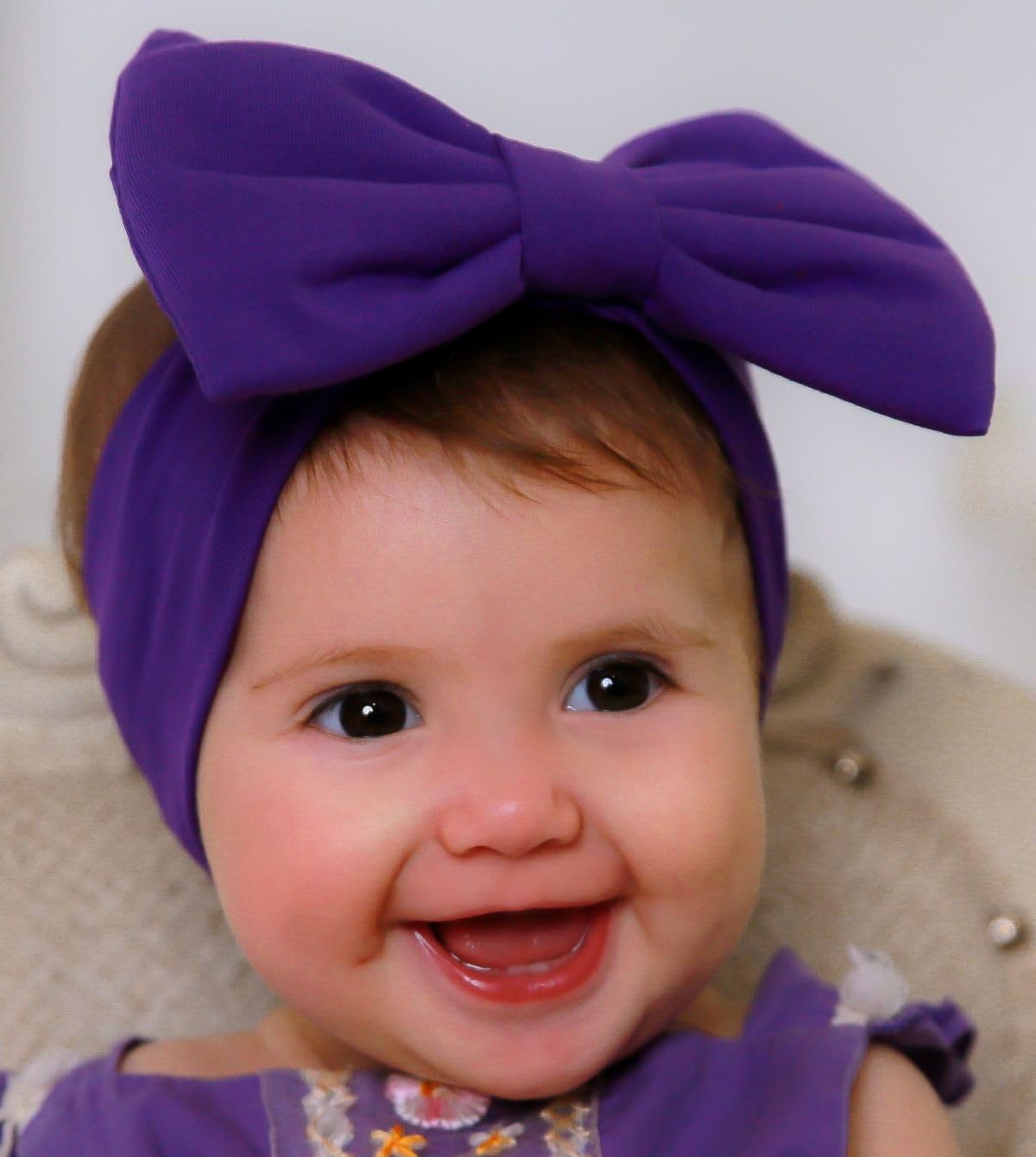 BABYGIZ headband purple big bow, side view for cute outfits.