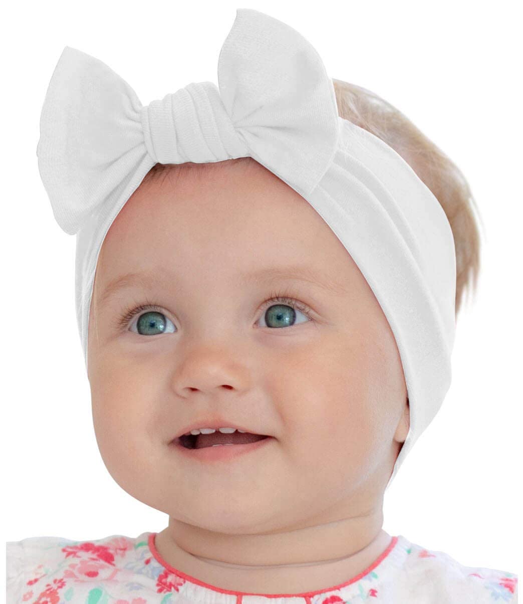 BABYGIZ baby girl headband with white bow on soft cotton for comfy wear