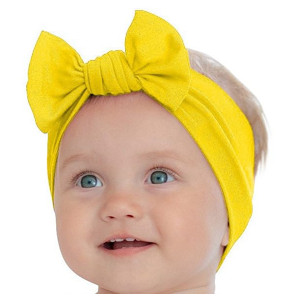 BABYGIZ baby girl headband with yellow bow closeup shows soft cotton for gentle wear.