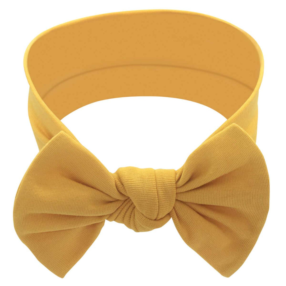 Babygiz baby girl headbands mustard bow closeup for comfy daily wear.