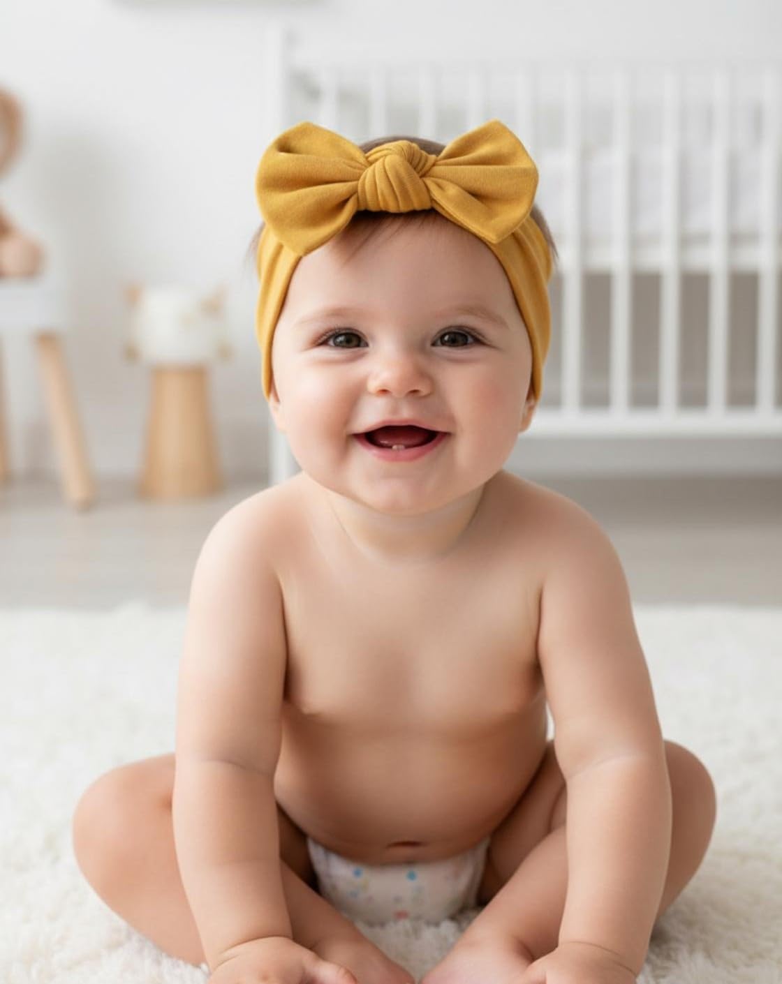 Babygiz handmade turkey headband mustard shows craftsmanship and skin-friendly stretch.