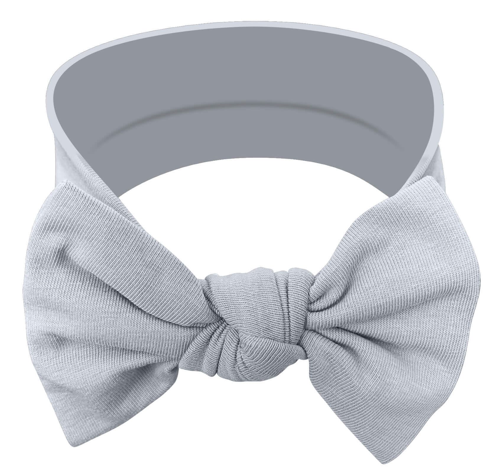 BABYGIZ headband stone gray closeup shows soft cotton blend for gentle wear