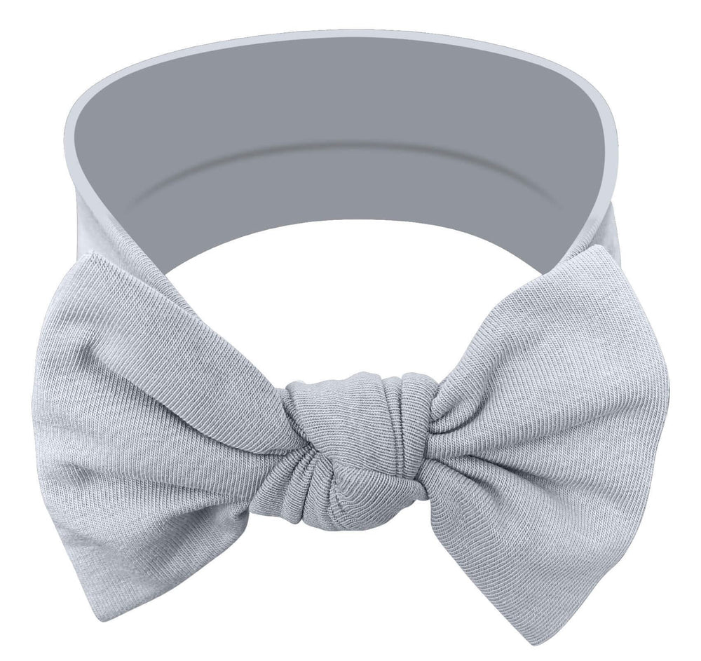 BABYGIZ headband stone gray closeup shows soft cotton blend for gentle wear