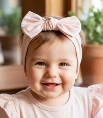 BABYGIZ infant headband on a tiny girl showing snug, non-slip fit.