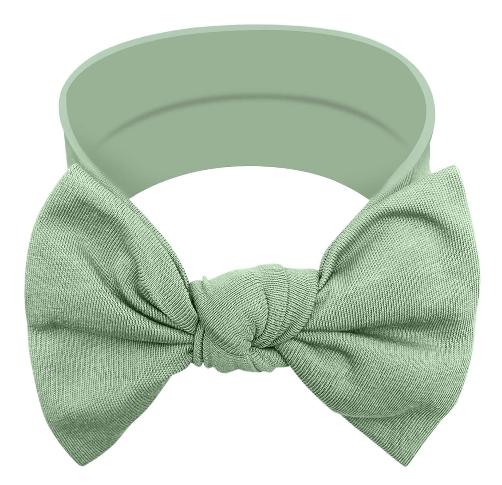 BABYGIZ Linden Green headband closeup bow stays in place.