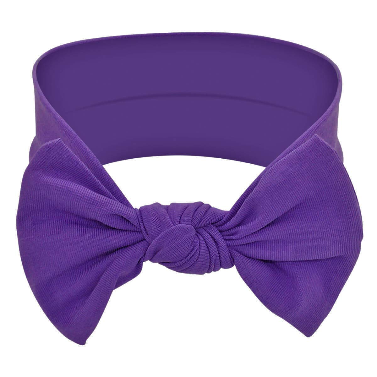 Babygiz purple bow headband closeup—soft cotton comfort for delicate baby skin.