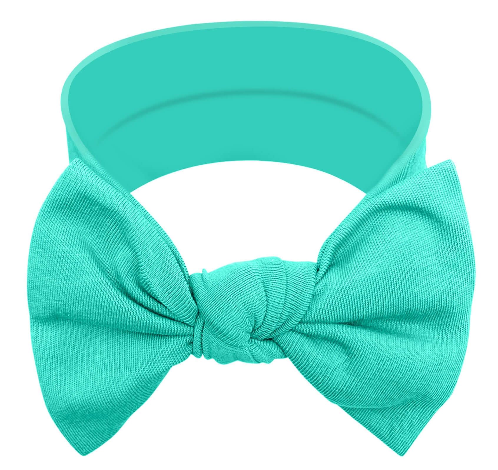BABYGIZ turquoise blue headband with bow stays securely in place for active babies.