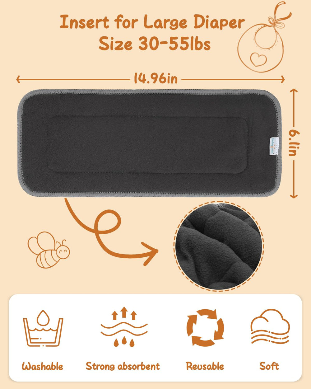babygoal 5-layer cloth diaper inserts – five-layer design for enhanced absorbency.