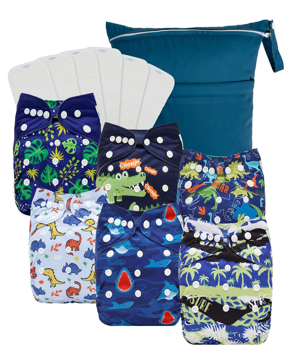 Babygoal 6 inserts arranged for quick absorbing layers and easy diaper changes.