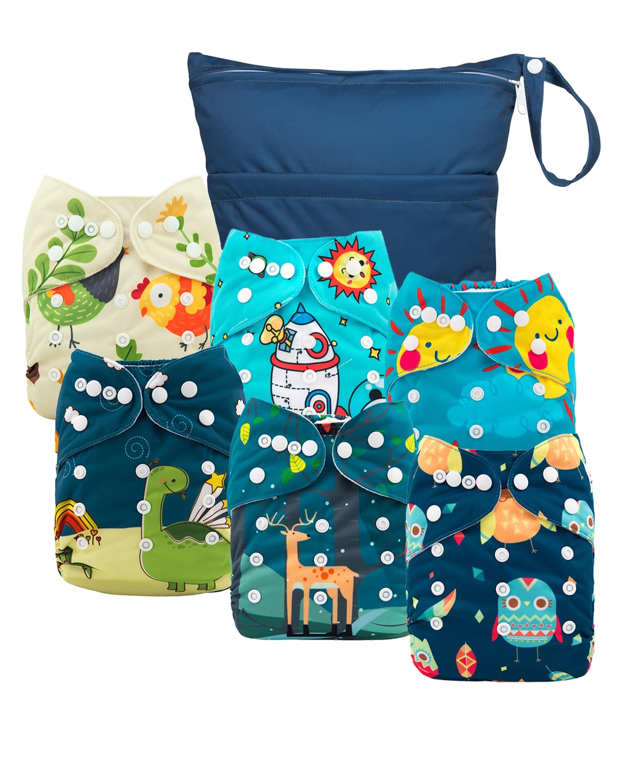 babygoal 6-pack diaper covers display highlighting reusable, cost-saving care.