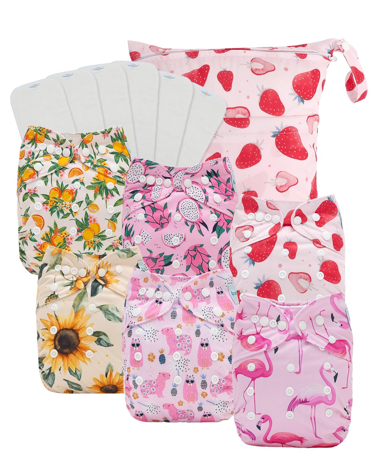 Babygoal cloth diaper pack front view shows adjustable fit for growing babies