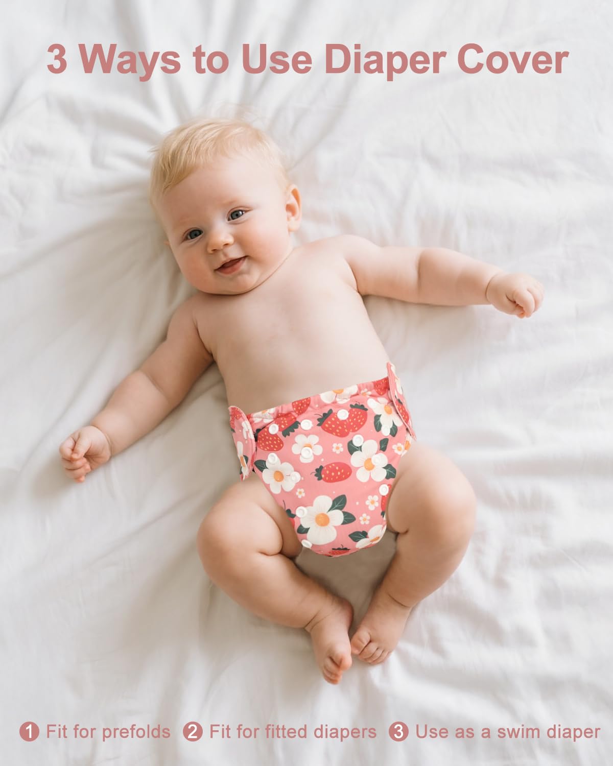 Babygoal cover shown as multi-use shell, wrap, and swim diaper option.