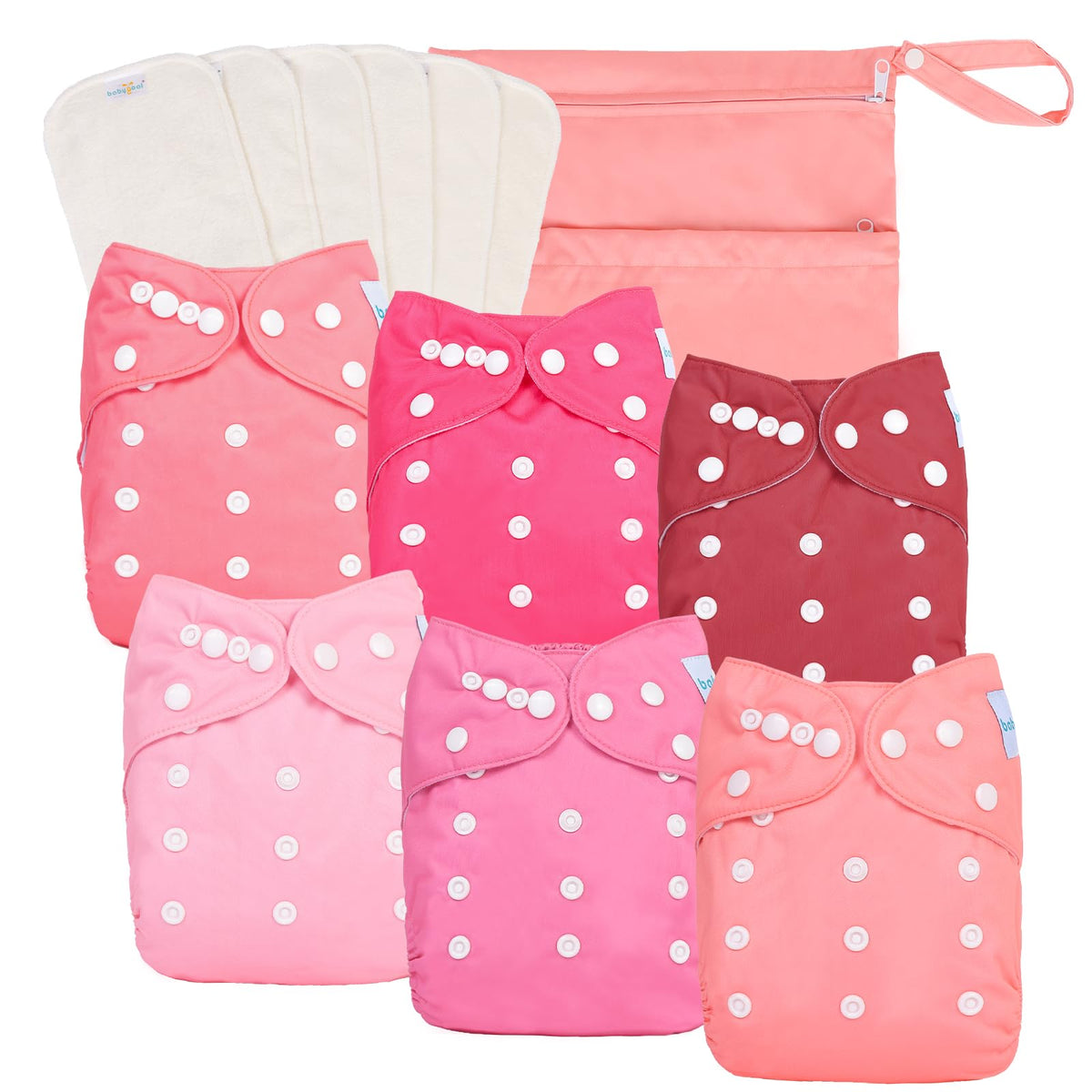 babygoal baby girl cloth diaper with inserts shows adjustable snaps for growing babies' comfortable fit