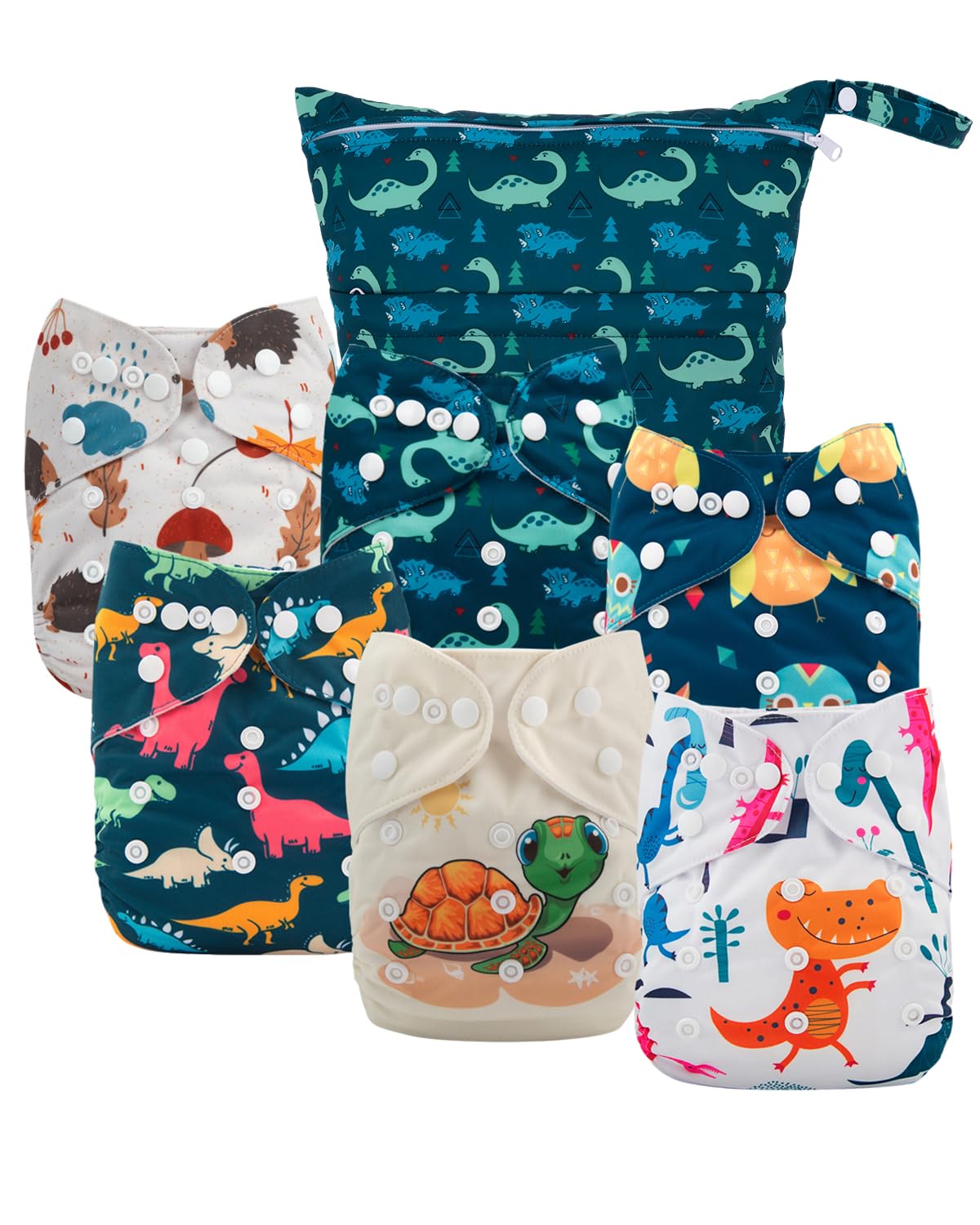 Babygoal cloth diaper covers 6-pack folded close-up, revealing compact, reusable design.
