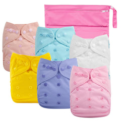 Babygoal cloth diaper covers 6-pack with snap sizing for 0-2 year ages.
