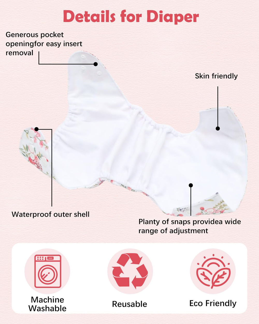Babygoal cloth diaper covers with soft lining close-up, gentle against baby skin.