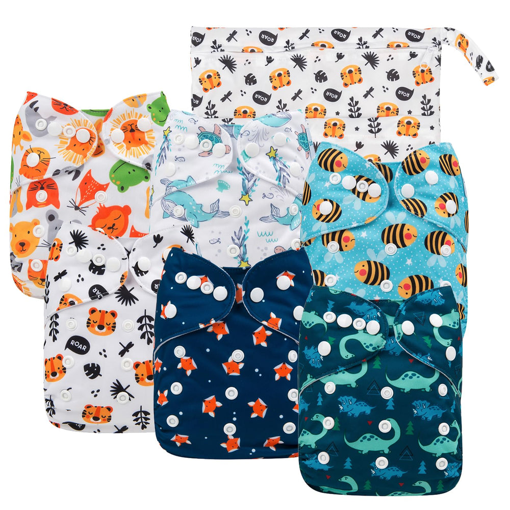 Babygoal diaper cover with adjustable snaps for a growing baby.