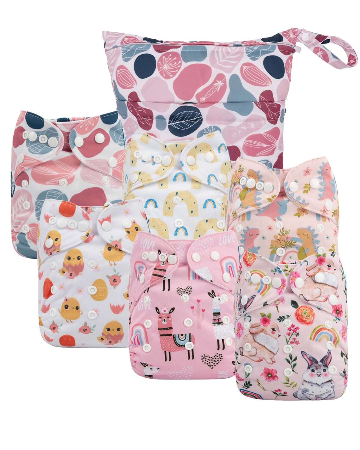 babygoal diaper cover 6pack showing adjustable sizing for growing babies and leak protection.