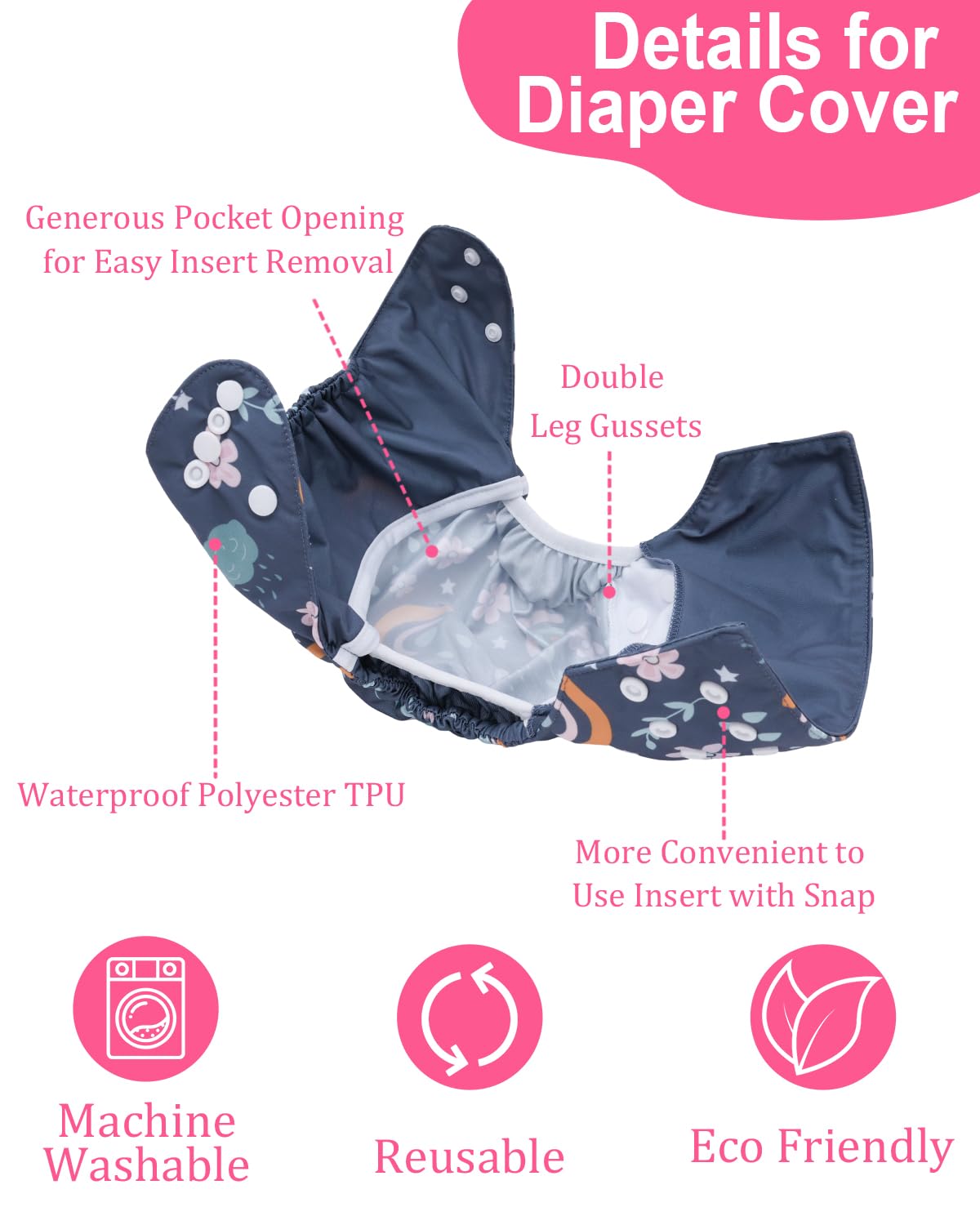 babygoal diaper cover with double gusset to reduce leaks and keep clothes dry
