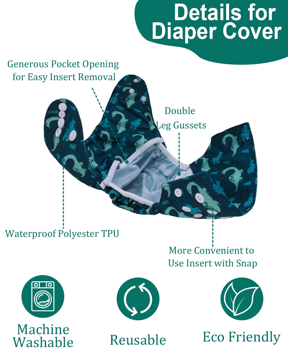 Babygoal double gusset detail highlights leak protection for confident diaper changes.