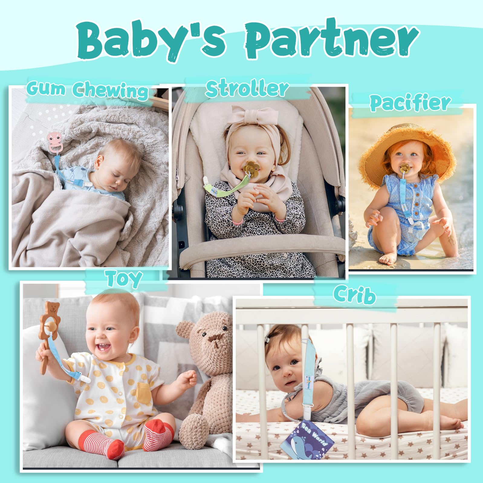 Babygoal floral pacifier clip animal-duck design helps prevent drops at outings.