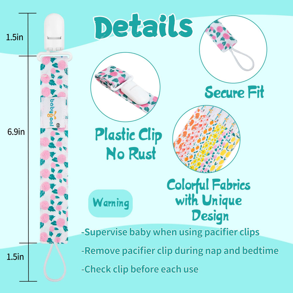 Babygoal floral pacifier clip animal-kitty design adds playful charm and security.